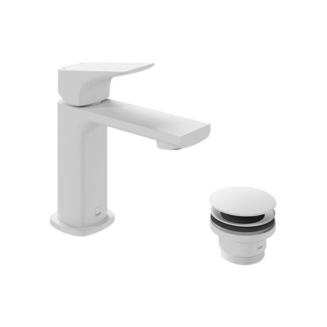 Vado Cameo Lever Mini Mono Basin Mixer For Low Pressure System and Universal Basin Waste - Matt White - CAM-200M/CC-LP-MW