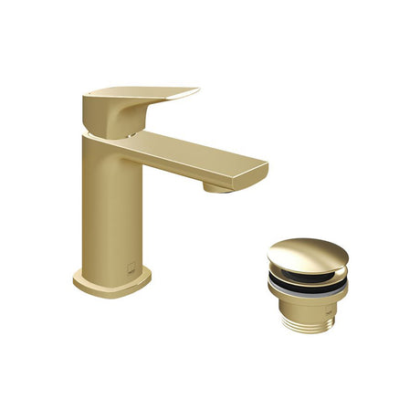 Vado Cameo Lever Mini Mono Basin Mixer and Universal Basin Waste - Satin Brass - CAM-200M/CC-SBR