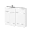 Hudson Reed Fusion modern left-hand gloss white combination bathroom unit with 1100mm wide L shaped basin and storage.