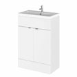 Hudson Reed Fusion floor standing vanity unit in gloss white with rectangular single tap hole basin and storage cabinet.