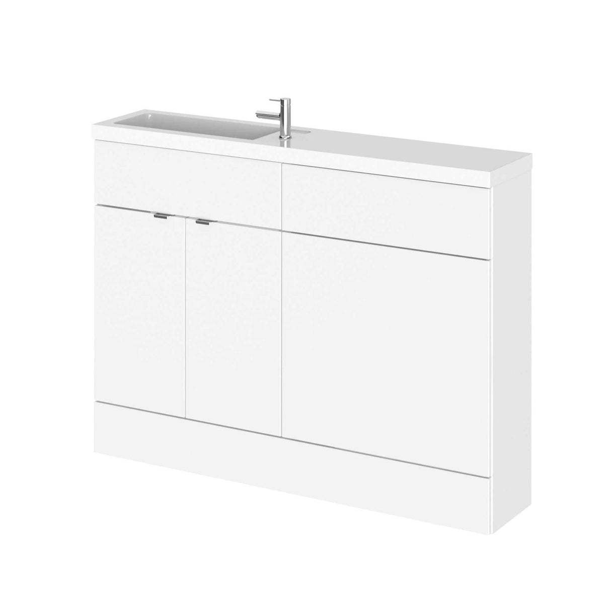 Hudson Reed Fusion compact bathroom unit with 2 doors, 1 shelf, 600mm WC unit, and high gloss white finish