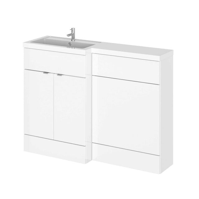 Hudson Reed Fusion gloss white 1200mm wide bathroom combination unit with sink and storage doors