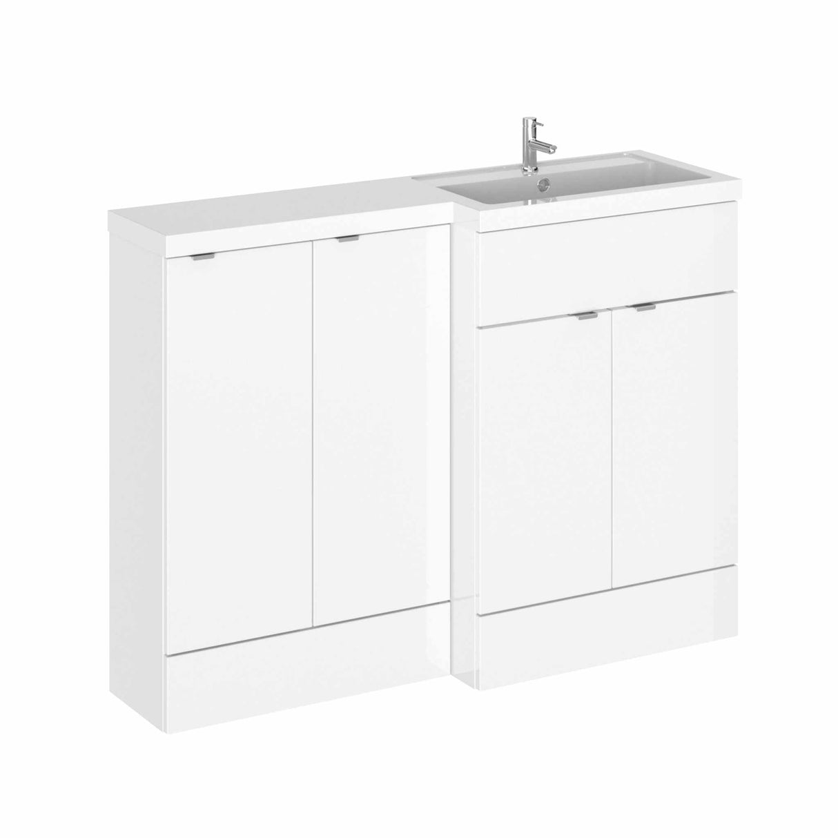 Hudson Reed Fusion gloss white 1200mm wide bathroom combination unit with four doors and rectangular base unit