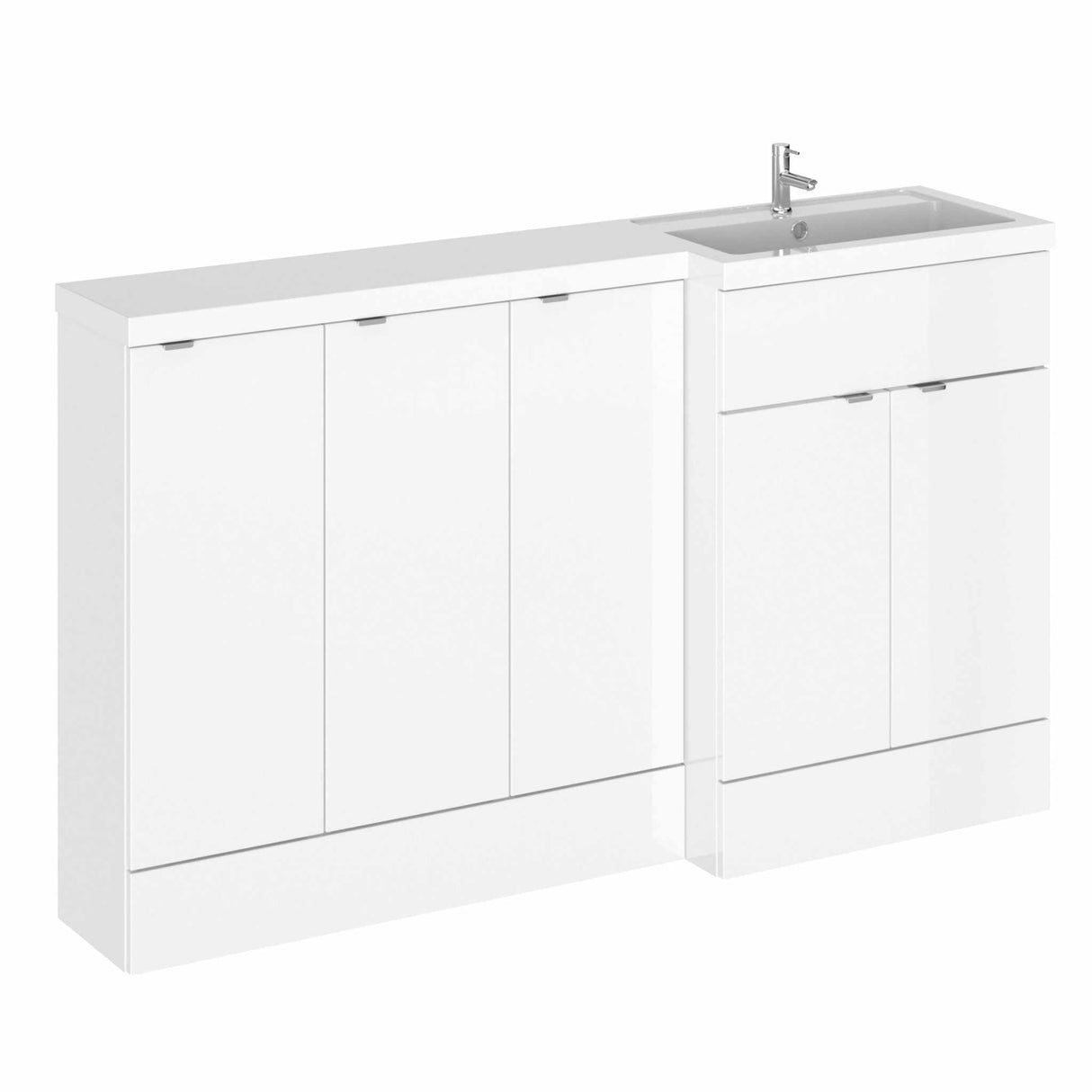 Hudson Reed Fusion Modern gloss white bathroom combination unit with five doors and integrated sink, 1500mm wide
