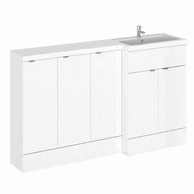 Hudson Reed Fusion Modern gloss white bathroom combination unit with five doors and integrated sink, 1500mm wide