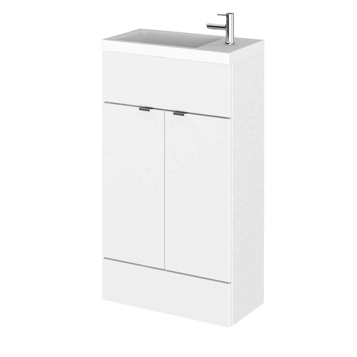 Hudson Reed Fusion compact 500mm wide gloss white vanity unit with rectangular basin and storage cabinet
