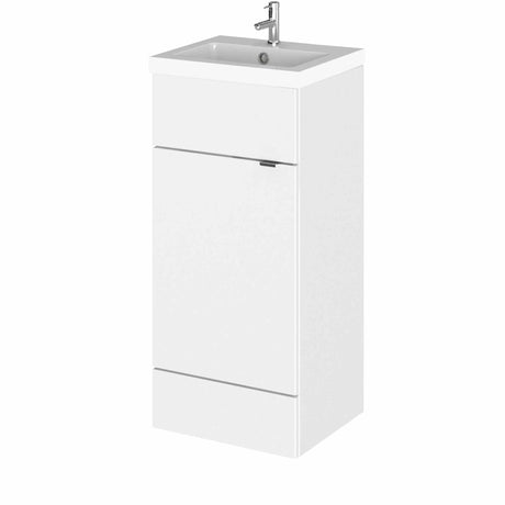 Hudson Reed Fusion 400mm wide gloss white floor standing vanity unit with rectangular basin and soft-close door