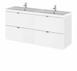 Hudson Reed Fusion 1200mm wide gloss white wall hung vanity unit with double rectangular basin and four drawers.