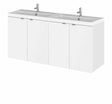 Hudson Reed Fusion wall hung 4-door vanity unit with 1200mm wide gloss white rectangular double basin