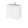 Hudson Reed Fusion gloss white wall hung 2-door vanity unit with 600mm wide rectangular basin and chrome faucet
