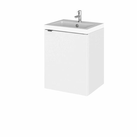 Hudson Reed Fusion wall hung white bathroom vanity unit with 400mm rectangular basin and single door storage