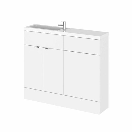 Hudson Reed Fusion floor standing compact combination unit with rectangular slimline basin in gloss white finish