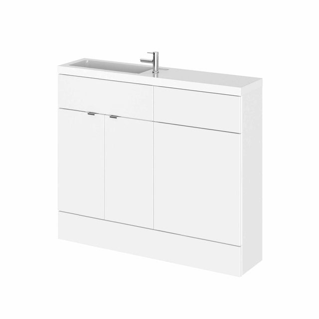 Hudson Reed Fusion floor standing compact combination unit with rectangular slimline basin in gloss white finish