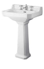 Hudson Reed Richmond 600mm wide white square basin with full pedestal and three tap holes
