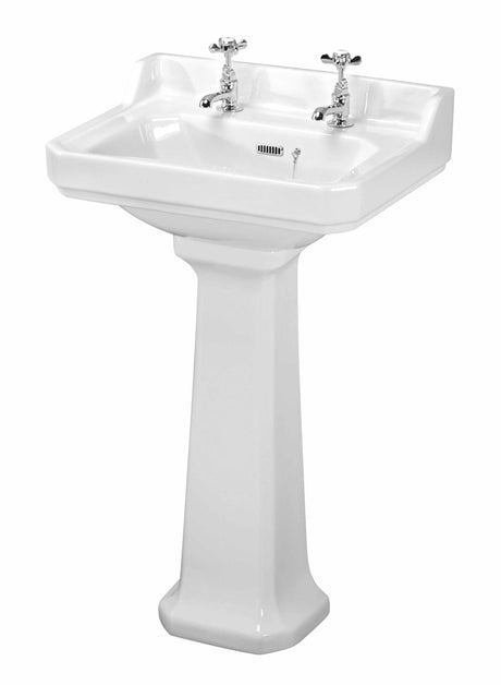 Nuie Carlton White Traditional 560mm Basin & Pedestal (2 Tap Hole) - CCT004