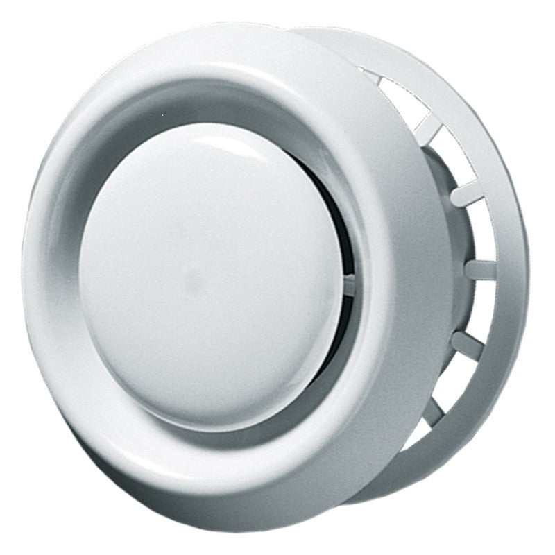White adjustable heat recovery ventilation ceiling-mounted air valve for MVHR systems with 150mm duct connection