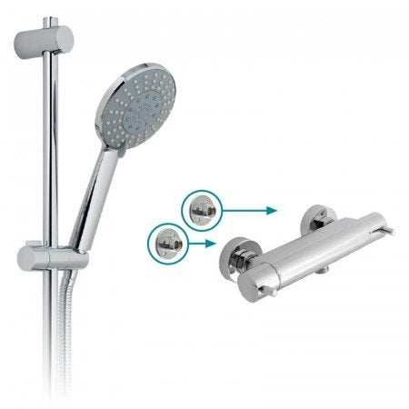 Vado Exposed Shower Valve chrome shower valve package with handheld showerhead and sleek modern design