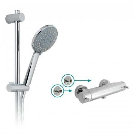 Vado Exposed Shower Valve package with chrome finish, handheld showerhead, and sleek modern design