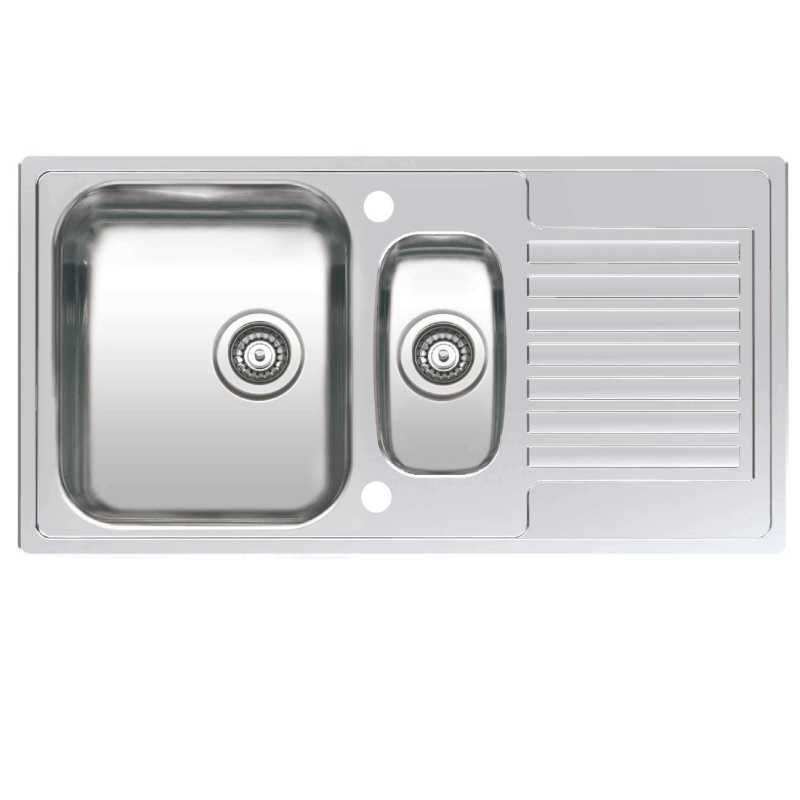 Reginox stainless steel Centurio 1.5 bowl reversible kitchen sink with large draining area and two basket strainer wastes