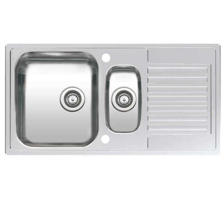 Reginox stainless steel Centurio 1.5 bowl reversible kitchen sink with large draining area and two basket strainer wastes