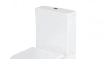 Britton Shoreditch round white vitreous china close coupled cistern with dual flush buttons and fittings