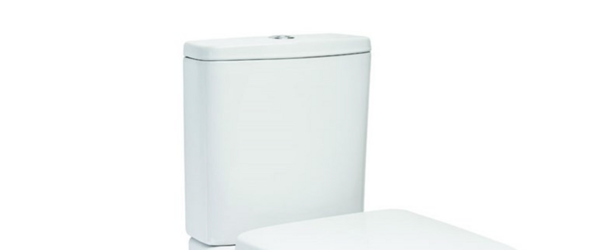 Britton My Home white vitreous china close coupled cistern with dual flush buttons and rounded corners