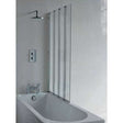 Cleargreen 6mm glass four folding bath screen with aluminium profile, 1450mm high and 880mm wide, clear safety glass with stain-resistant coating.