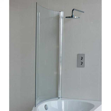 Cleargreen 6mm glass hinged bath screen 1450mm high x 820mm wide clear with aluminium profile on Ecoround shower bath