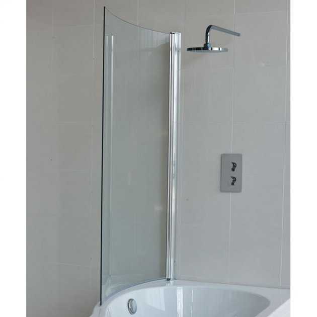 Cleargreen 6mm glass hinged bath screen 1450mm high x 820mm wide clear with aluminium profile on Ecoround shower bath