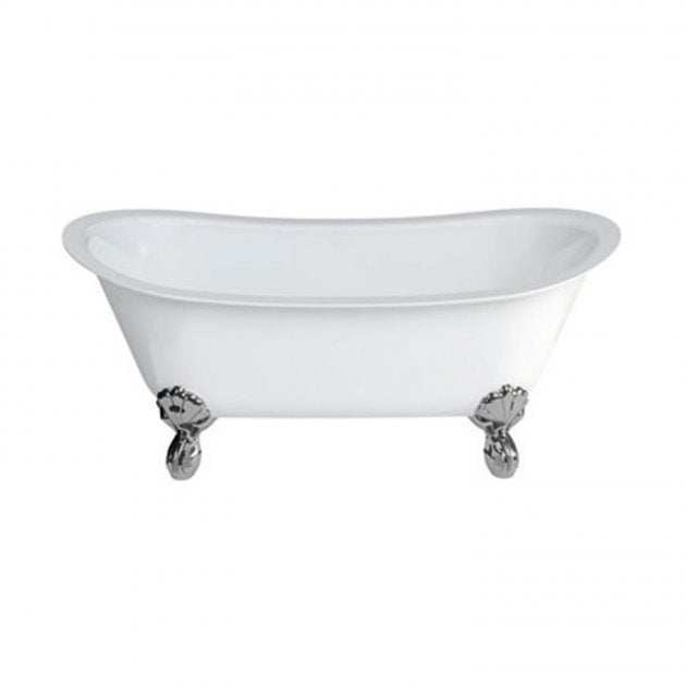 Clearwater Clear Stone traditional freestanding white bath with chrome claw feet and smooth finish