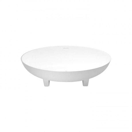 Clearwater Natural Stone white oval freestanding bath with hand-polished finish and integrated overflow.