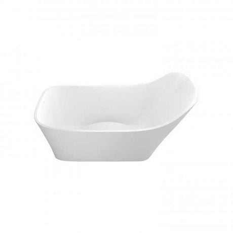 Clearwater Natural Stone Nebbia freestanding slipper bath with smooth white natural stone finish and single-ended design for freestanding taps.