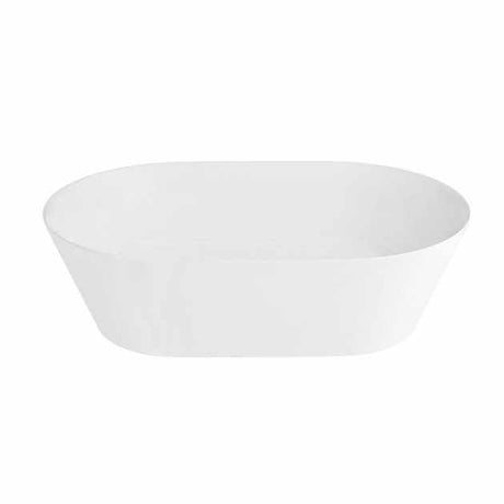 Clearwater Natural Stone white sit-on countertop basin with smooth rounded edges and 590mm width