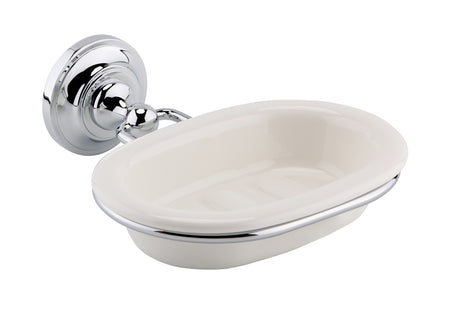 Launde Abbey Victrion Ceramic Soap Dish Holder - Brushed Chrome - TAP 'N' SHOWER
