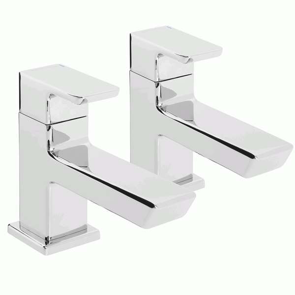 Pair of Bristan Cobalt manual basin taps in chrome finish with modern squared design and robust handles