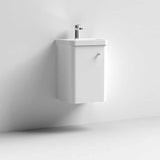 Nuie Core 1-Door Wall Hung Vanity Unit with Thin Edge Basin 400mm Wide - Gloss White - COR101