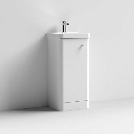 Nuie Core 1-Door Floor Standing Vanity Unit with Thin Edge Basin 400mm Wide - Gloss White - COR102