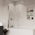 Coram 5mm glass frameless clear square bath screen with chrome profile in modern bathroom