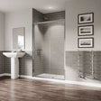 Modern bathroom featuring Coram 5mm Plain Glass Chrome sliding shower door with clear glass and chrome frame