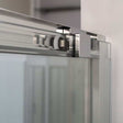 Coram 6mm plain glass clear sliding shower door with chrome frame and rollers close-up