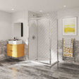 Coram 6mm plain glass chrome sliding shower door 1400mm wide in modern bathroom setting