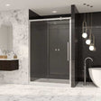 Coram 8mm plain glass chrome sliding shower door 1100mm wide in modern bathroom setting