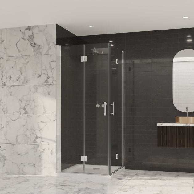 Coram 8mm Glass Premier chrome double bi-fold door shower enclosure 1000mm x 1000mm clear glass corner fit