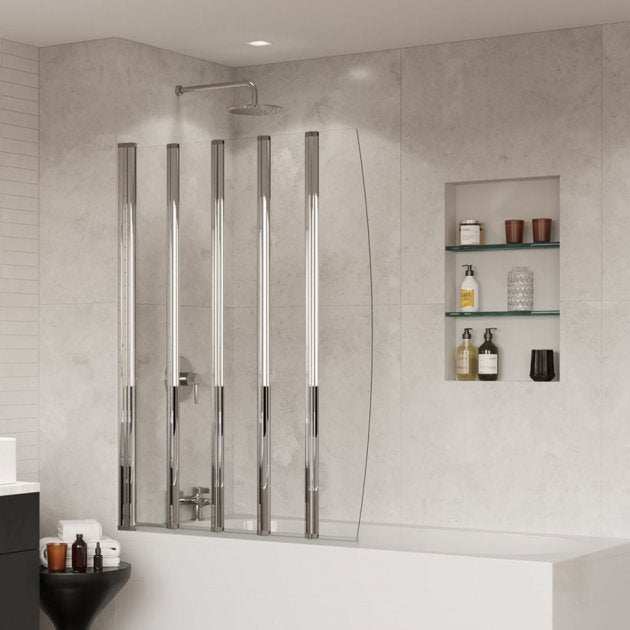 Coram 4mm Glass four folding bath screen with aluminium frame and clear glass in modern bathroom setting