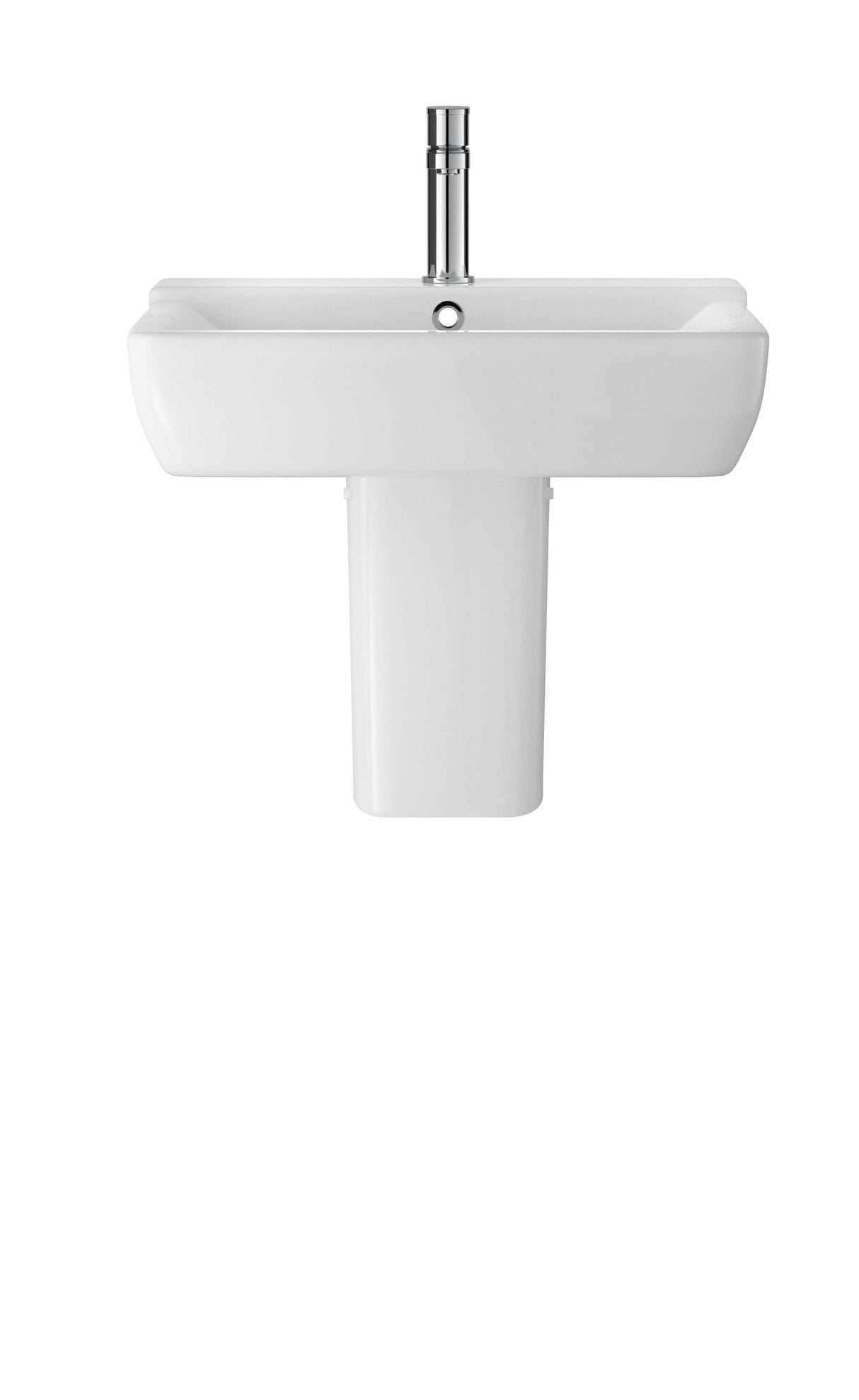 Hudson Reed Arlo white 550mm wide square basin with semi pedestal and single tap hole