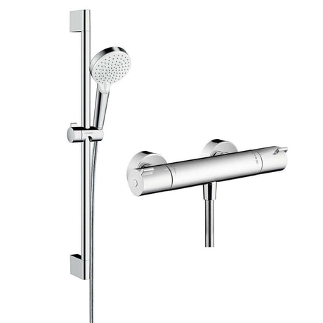 Hansgrohe Crometta Shower system 100 Vario with Ecostat 1001 CL thermostatic mixer and shower rail 650mm - White/Chrome - 27812400