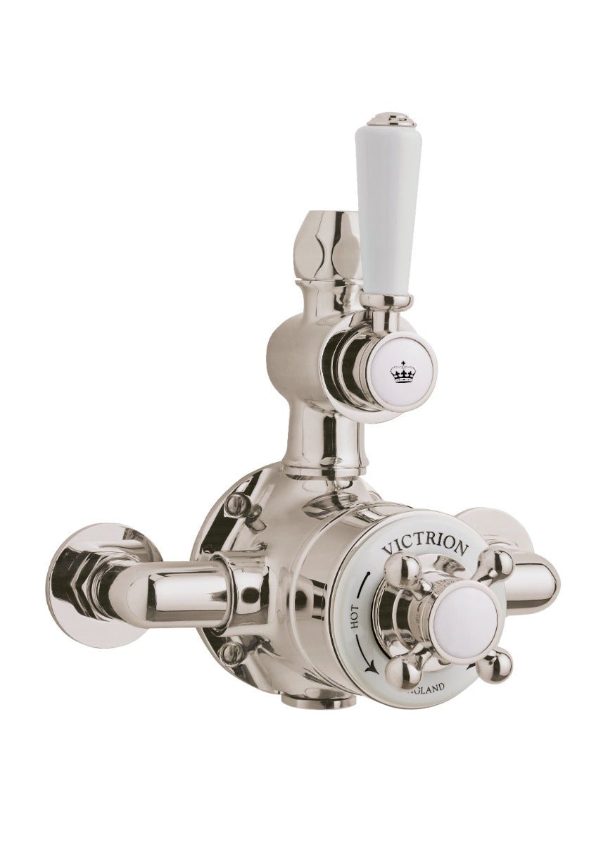 Launde Abbey Victrion Single Outlet Twin Thermostatic Exposed Valve - Brushed Nickel - TAP 'N' SHOWER