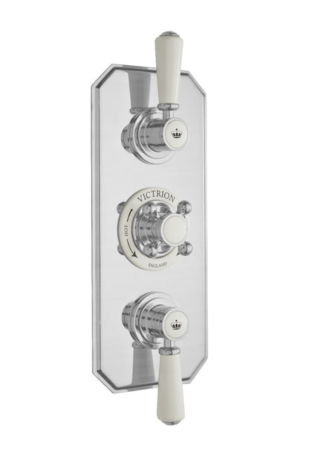 Launde Abbey Victrion Two Outlet Triple Thermostatic Concealed Valve - Brushed Chrome - TAP 'N' SHOWER