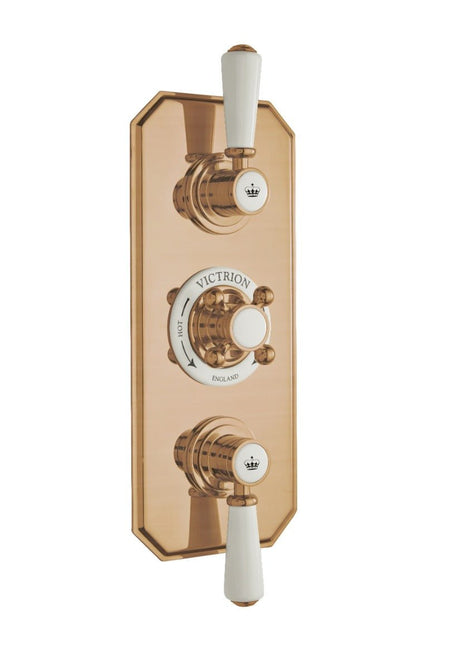 Launde Abbey Victrion Two Outlet Triple Thermostatic Concealed Valve - Brushed Copper - TAP 'N' SHOWER