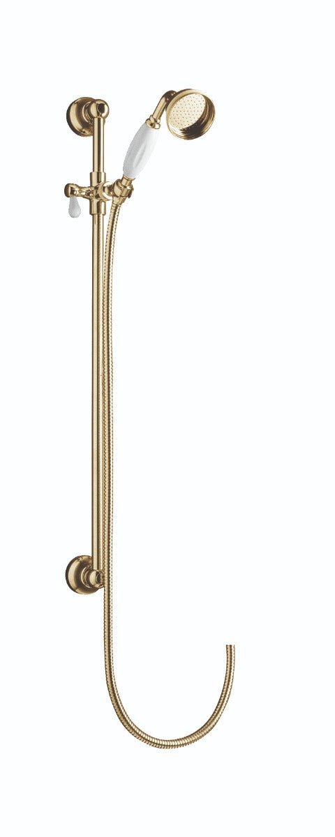 Launde Abbey Victrion Traditional Slide Rail Kit and Handset - Brushed Gold - TAP 'N' SHOWER